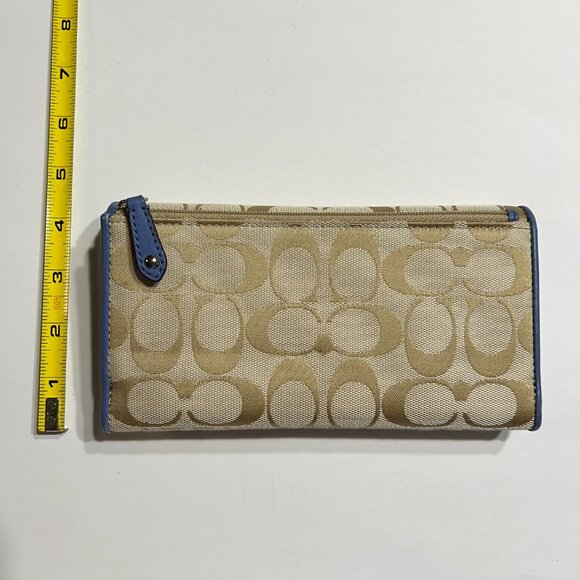 Coach Alexandra Slim Envelope Cream Wallet Trifold Signature With Blue Leather - Picture 5 of 11